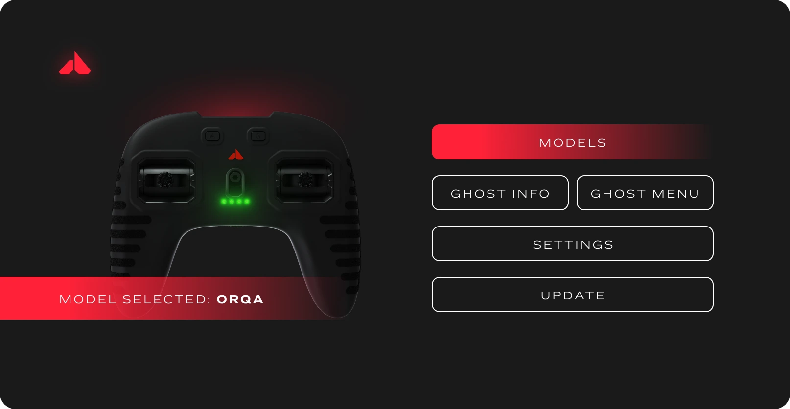 ORQA FPV.Ctrl App: Main Menu Navigation